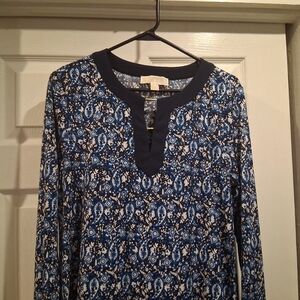 Michael Kors Navy and White Paisley Blouse